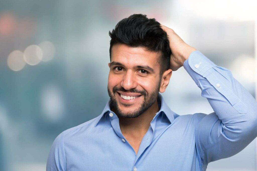 man with great hair after PRFM hair restoration near me in St petersburg