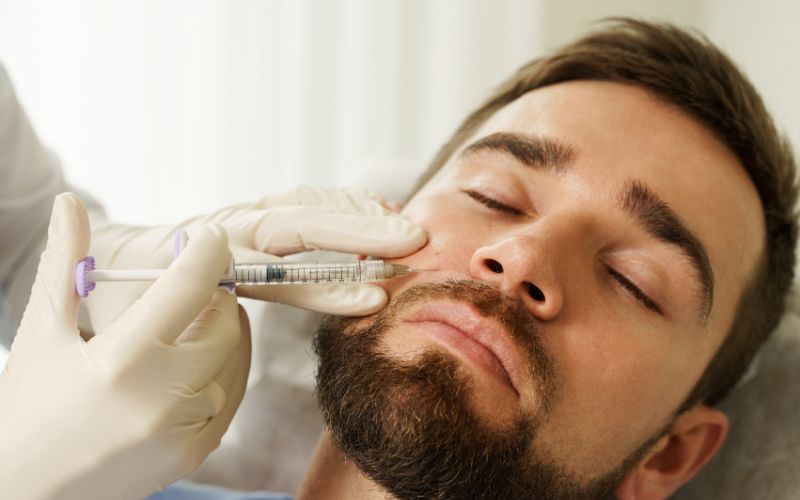 male client receiving cosmetic injectable botox procedure